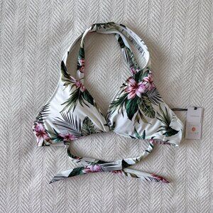 Shade & Shore Plunge Twist-Front White Floral Bikini Top 34B NWT